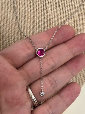 Pink 925 Sterling Silver Circle Drop Necklace, Feminine Cubic Zirconia Pendant